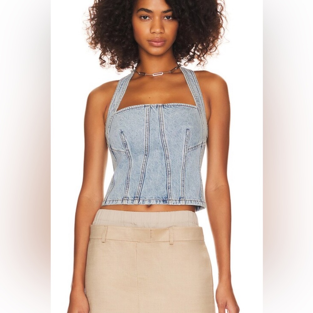 GRLFRND Blue Denim bustier halter top